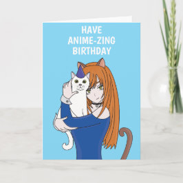 Tarjeta de cumpleaños del Chica Anime Manga Cat