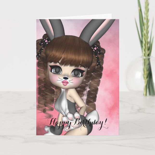 Tarjeta de cumpleaños del chica de conejito (Anverso)