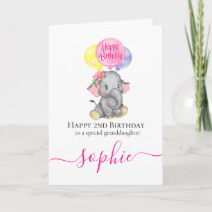 Tarjeta de cumpleaños del chica de elefante rosa