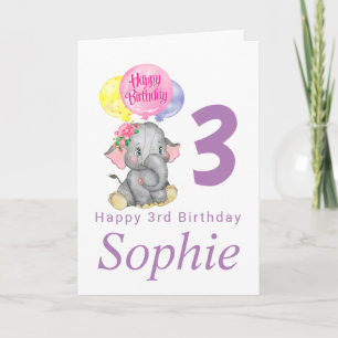 tarjeta de cumpleaños del chica del elefante lindo