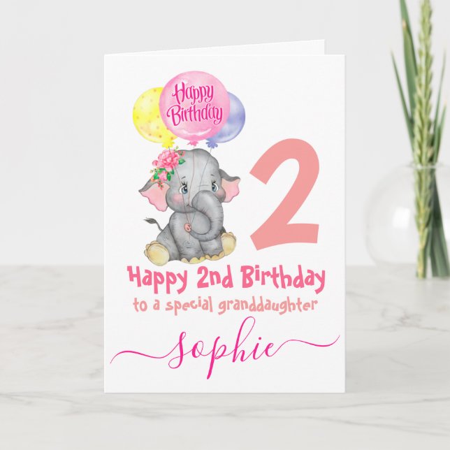 tarjeta de cumpleaños del chica del elefante lindo (Anverso)