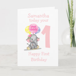 tarjeta de cumpleaños del chica del elefante lindo