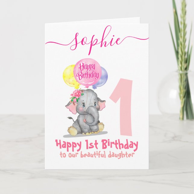 tarjeta de cumpleaños del chica del elefante lindo (Anverso)