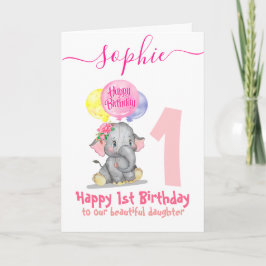 tarjeta de cumpleaños del chica del elefante lindo