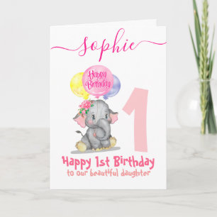 tarjeta de cumpleaños del chica del elefante lindo