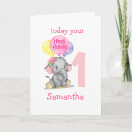 tarjeta de cumpleaños del chica del elefante lindo