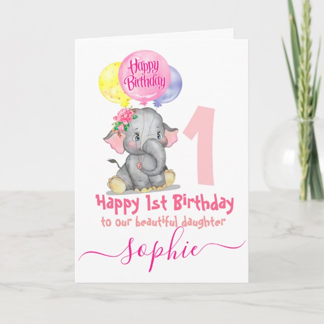 tarjeta de cumpleaños del chica del elefante lindo (Anverso)