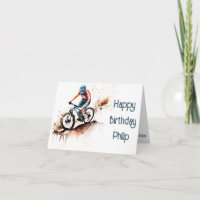 Tarjeta de cumpleaños del ciclista MTB verde azula