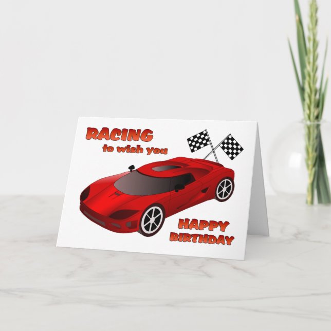 Tarjeta de cumpleaños del coche de carreras (Anverso)