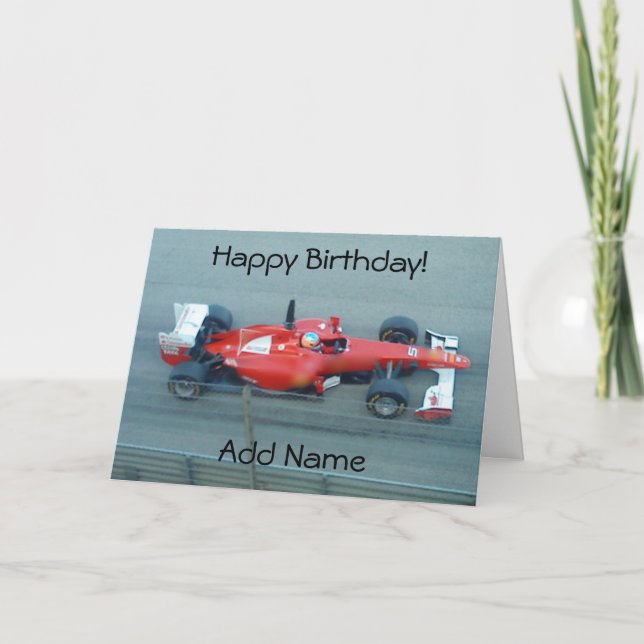Tarjeta de cumpleaños del coche de Carreras roja (Anverso)