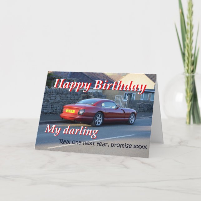 Tarjeta de cumpleaños del coche de deportes (Anverso)