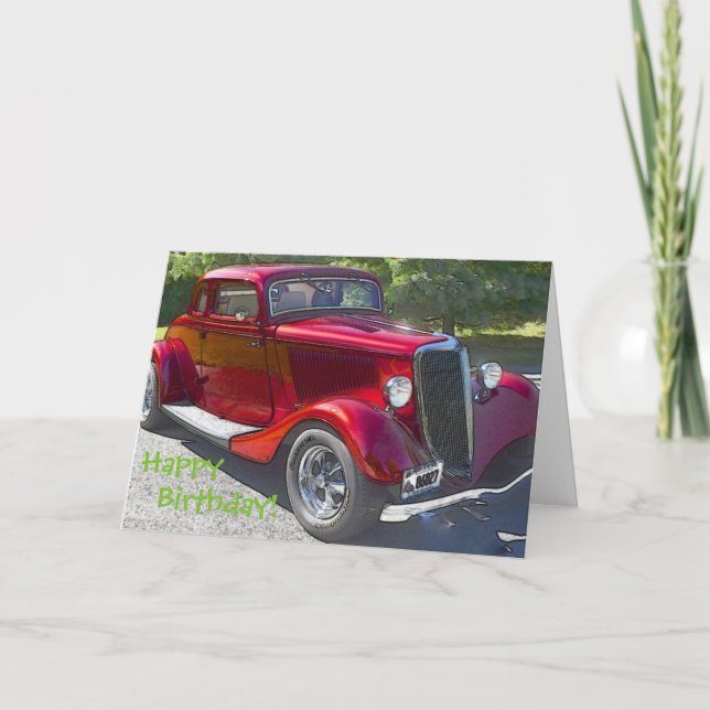Tarjeta de cumpleaños del coche del vintage (Anverso)