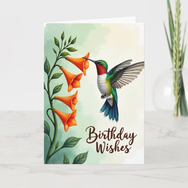 Tarjeta de cumpleaños del colibrí alegre (Anverso)