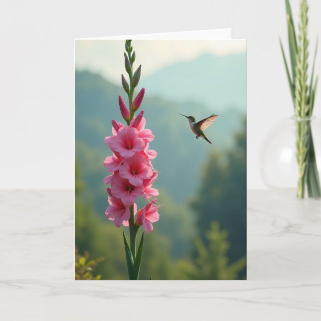 Tarjeta de cumpleaños del colibrí floral (Anverso)
