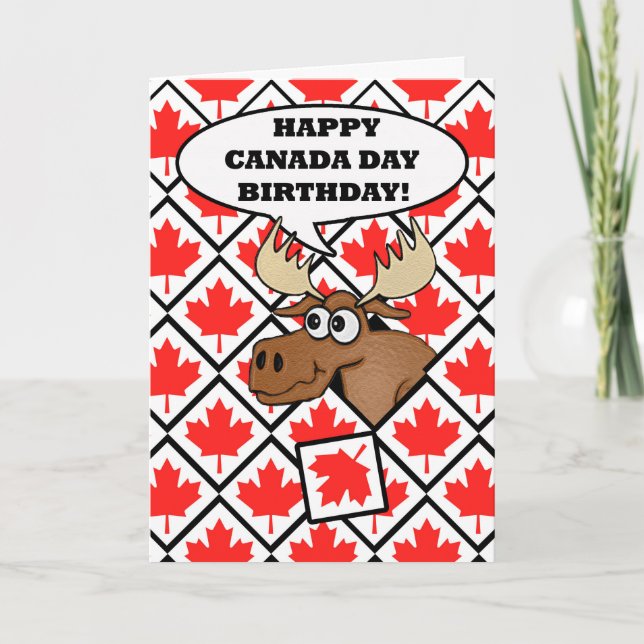 Tarjeta de cumpleaños del día de Canadá, alce, (Anverso)