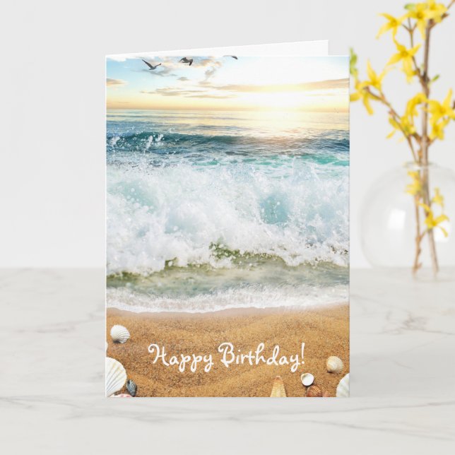 TARJETA DE CUMPLEAÑOS DEL DÍA DE LA PLAYA DEL pers (flor amarilla)