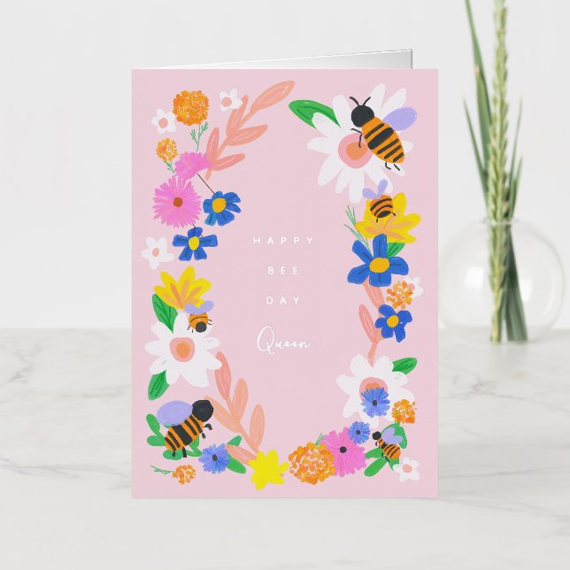 Tarjeta de cumpleaños del Día Feliz de la Abeja (Anverso)