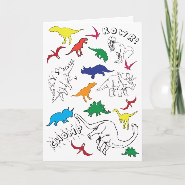 Tarjeta de cumpleaños del dinosaurio de los niños (Anverso)