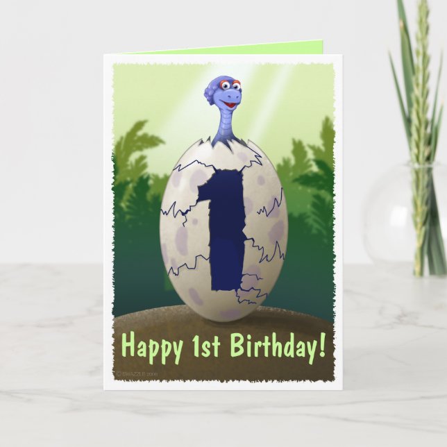 Tarjeta de cumpleaños del dinosaurio del bebé (Anverso)