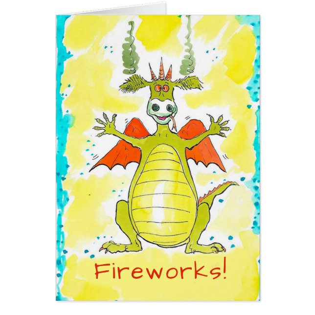 Tarjeta de cumpleaños del dragón de los fuegos (Frente)