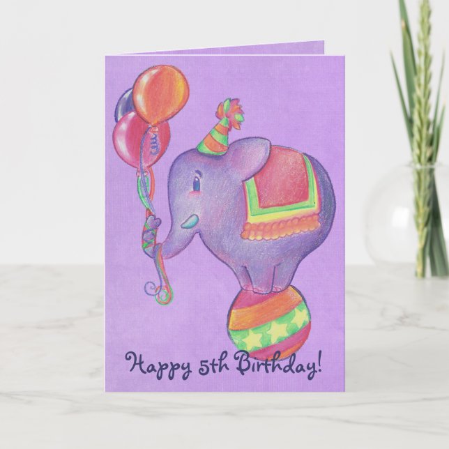 Tarjeta de cumpleaños del elefante del fiesta (Anverso)