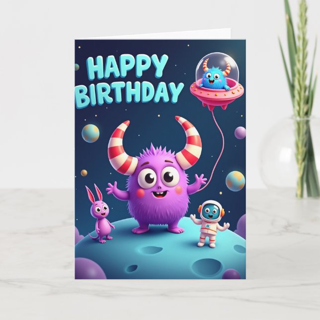 Tarjeta de cumpleaños del espacio alegre (Anverso)