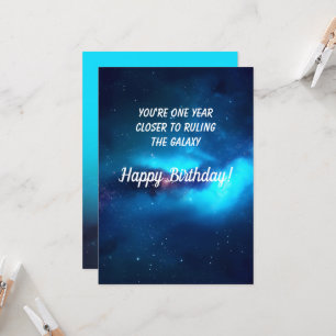 Tarjeta de cumpleaños del espacio exterior azul re