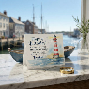 Tarjeta de cumpleaños del faro que brilla con luz 