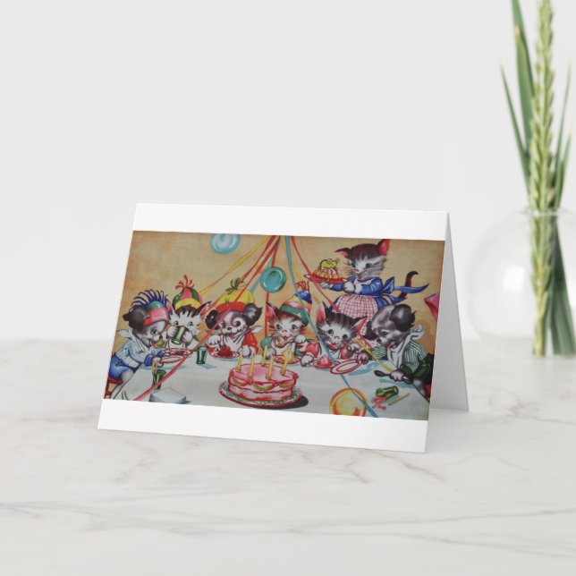 Tarjeta de cumpleaños del fiesta del gato y del (Anverso)