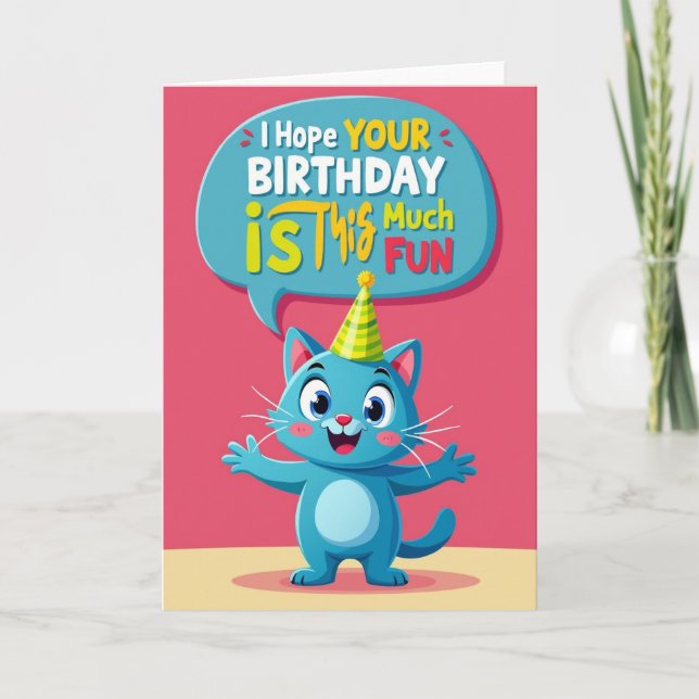 Tarjeta de cumpleaños del gato azul alegre (Anverso)