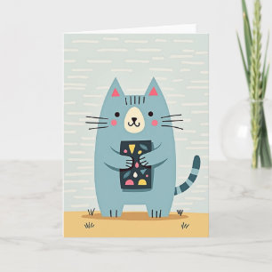 Tarjeta de cumpleaños del gato azul dulce