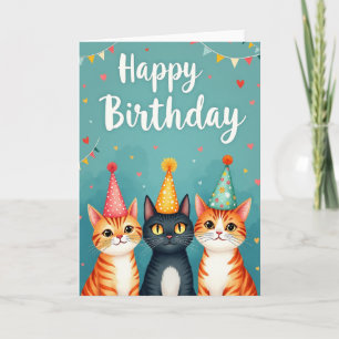 Tarjeta de cumpleaños del gato con sombrero de fie