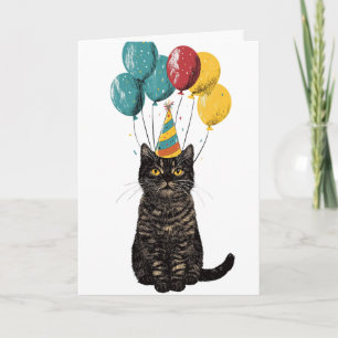 Tarjeta de cumpleaños del gato del fiesta - Gato n