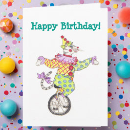 Tarjeta de cumpleaños del gato del payaso del