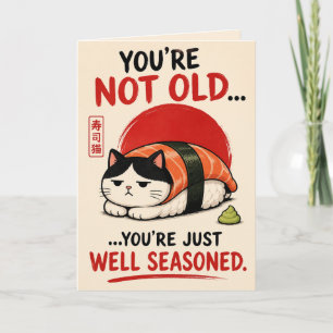 Tarjeta de cumpleaños del gato divertido de sushi 