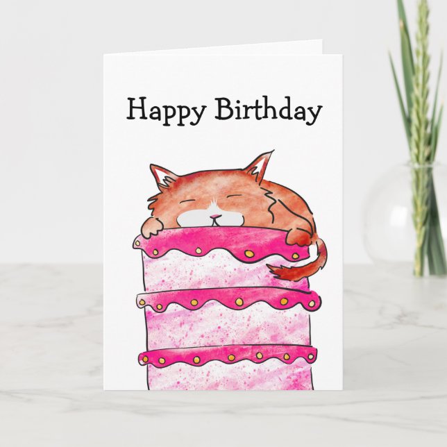 Tarjeta de cumpleaños del gato durmiente (Anverso)