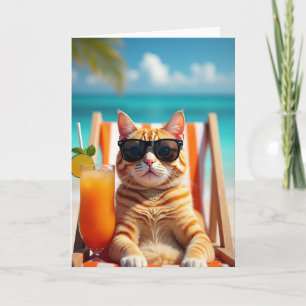Tarjeta de cumpleaños del gato jengibre en la play