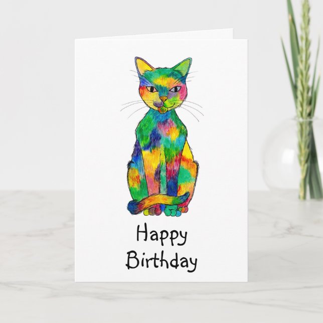 Tarjeta de cumpleaños del gato Rainbow (Anverso)