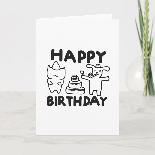 Tarjeta de cumpleaños del gato y del perro (Anverso)