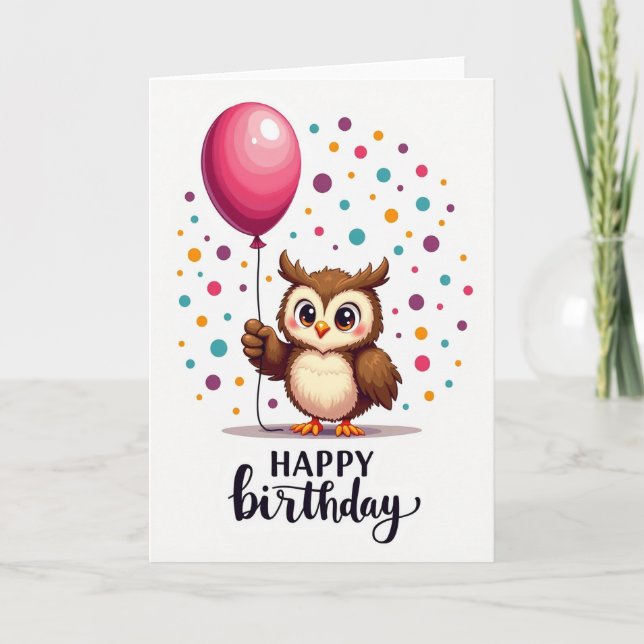 Tarjeta de cumpleaños del globo Owlet (Anverso)