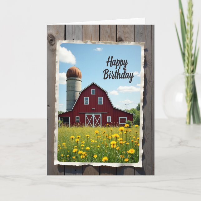 Tarjeta de cumpleaños del granero rústico (Anverso)