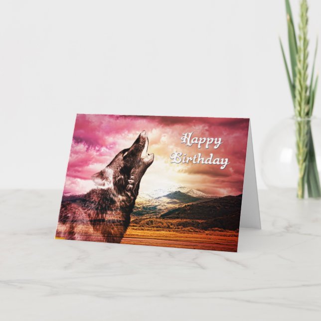 Tarjeta de cumpleaños del grito del lobo del (Anverso)