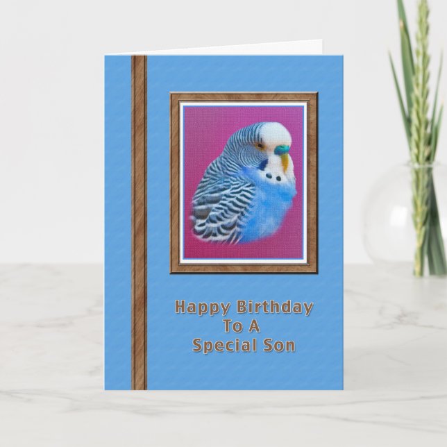 Tarjeta de cumpleaños del hijo con Blue Parakeet (Anverso)