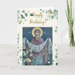 Tarjeta de cumpleaños del icono ortodoxo Theotokos