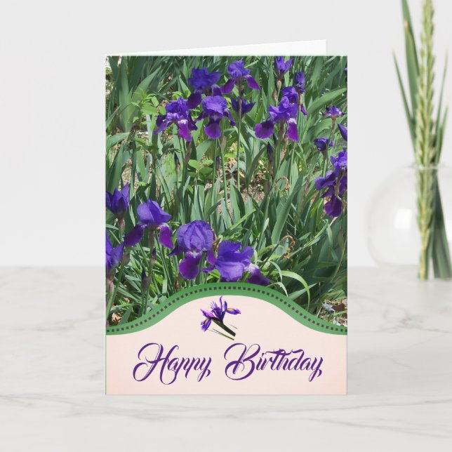 Tarjeta de cumpleaños del jardín de flores de liri (Anverso)