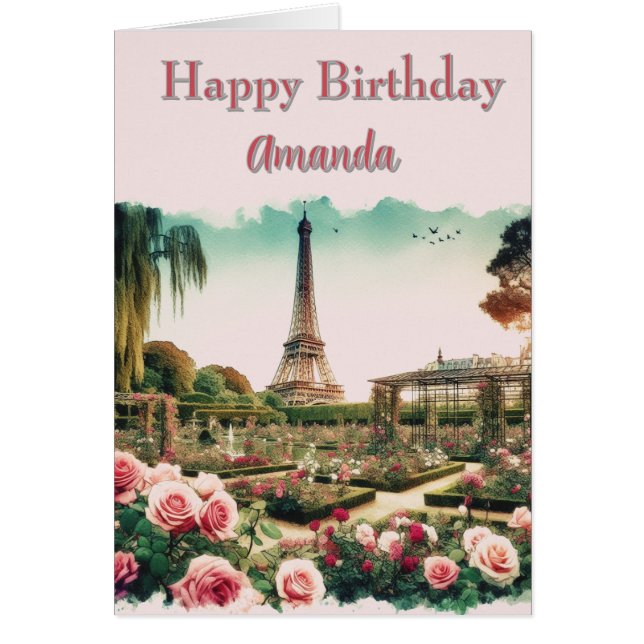 Tarjeta de cumpleaños del jardín de rosas parisino (Frente)