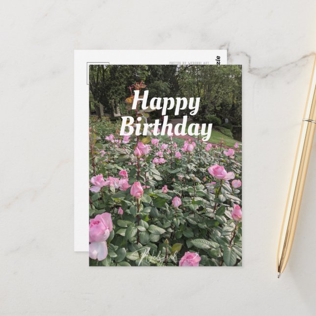 Tarjeta de cumpleaños del Jardín de Rosas Rosadas (Anverso/Reverso In Situ)