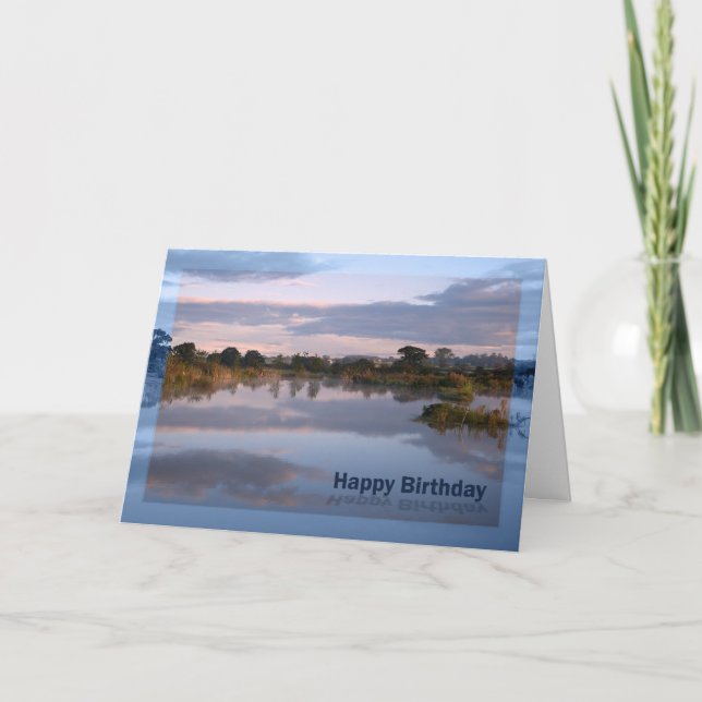 Tarjeta de cumpleaños del lago al amanecer (Anverso)