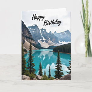 Tarjeta de cumpleaños del lago de la montaña alegr