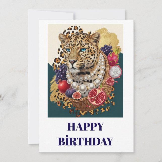 Tarjeta de cumpleaños del leopardo ecléctico con p (Anverso)